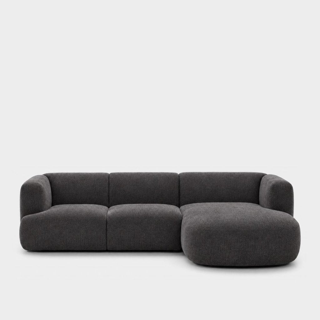 Petra L-shape modular sofa with chaise in Cheers Charcoal 7A03, charcoal grey chenille