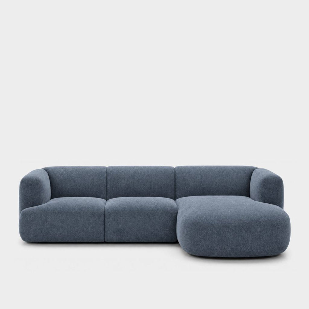 Petra L-shape modular sofa with chaise in Cheers Ocean Blue 7A05, dusty blue chenille