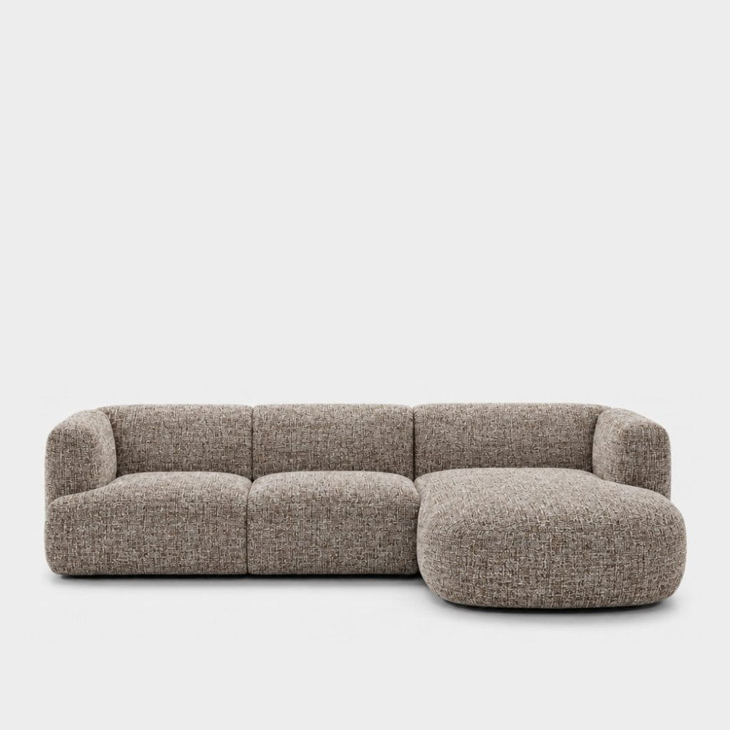 Petra L-shape modular sofa with chaise in Field Bisque 821B, mottled taupe linen
