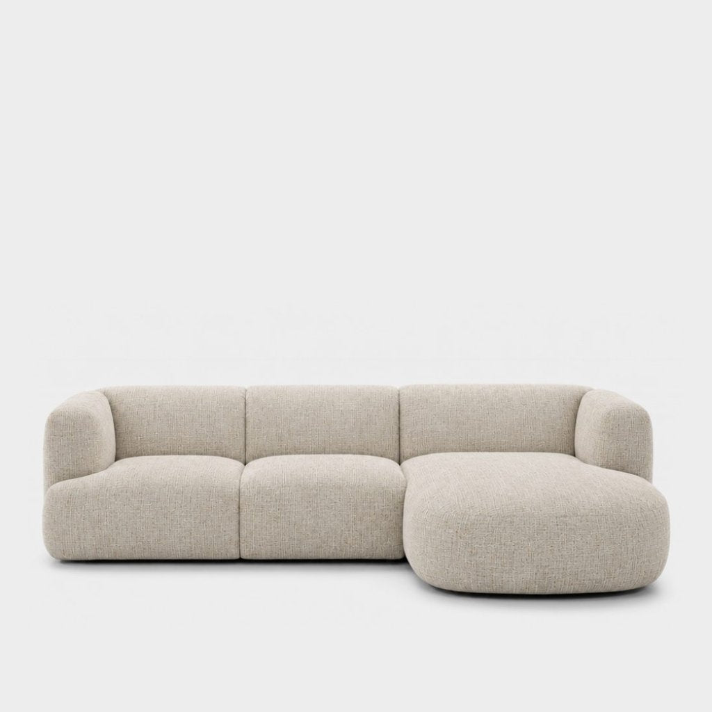 Petra L-shape modular sofa with chaise in Field Natural 8214, off-white linen