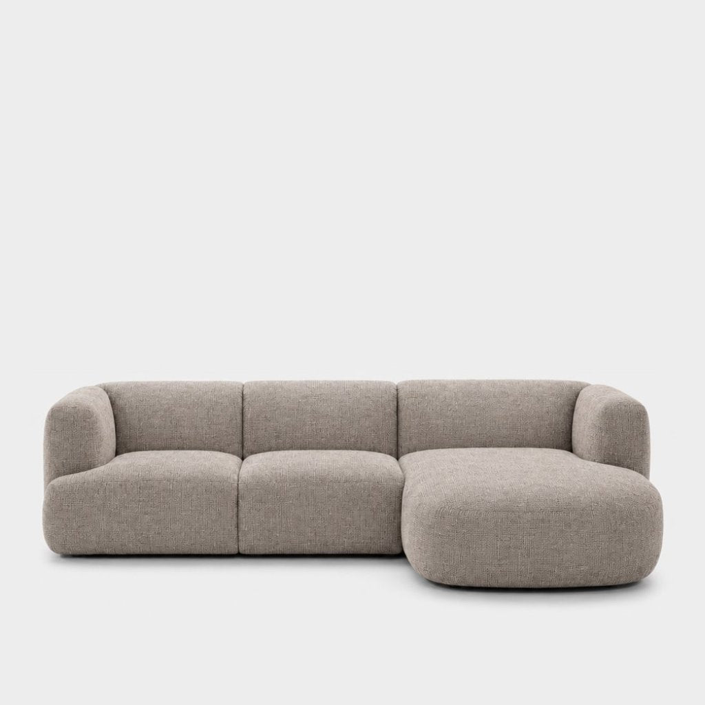 Petra L-shape modular sofa with chaise in Fig Cobbestone 82W1, warm grey chenille
