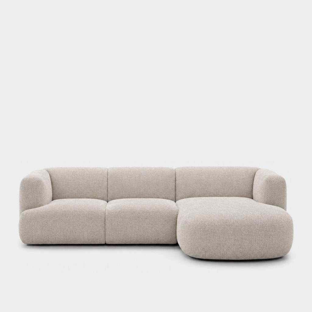 Petra L-shape modular sofa with chaise in Fig Sandshell 82W3, off-white chenille