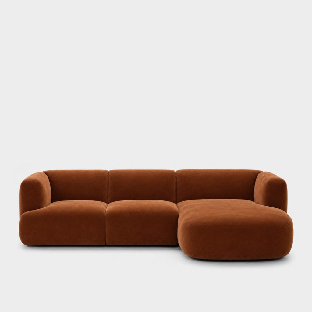Petra L-shape modular sofa with chaise in Meg Caramel 6D6N, caramel orange velvet