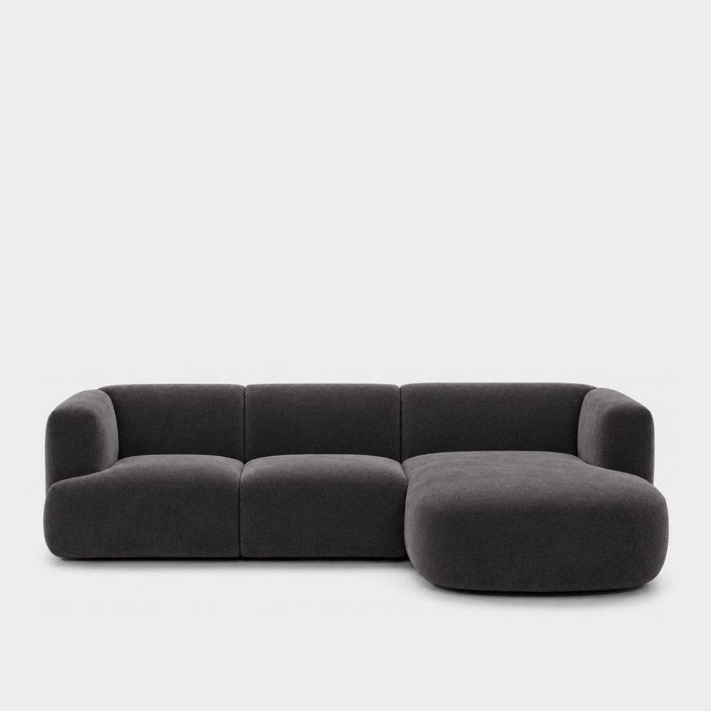 Petra L-shape modular sofa with chaise in Meg Charcoal 6D6D, charcoal grey velvet