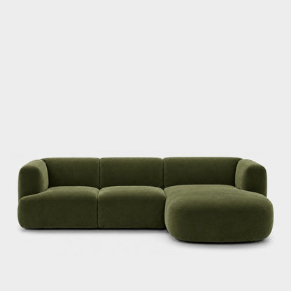 Petra L-shape modular sofa with chaise in Meg Emerald 6D6K, olive green velvet