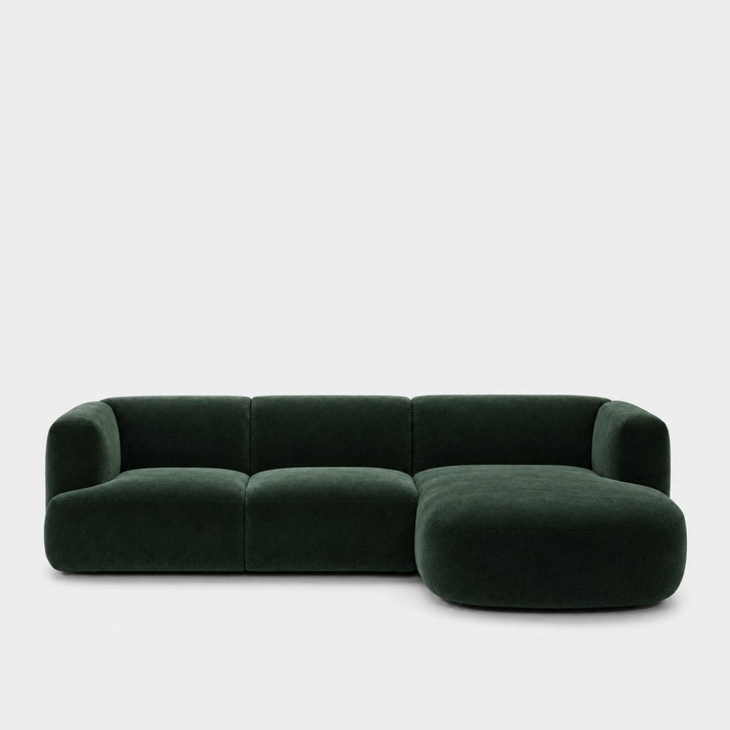 Petra L-shape modular sofa with chaise in Meg Forest Green 6D6W, forest green velvet