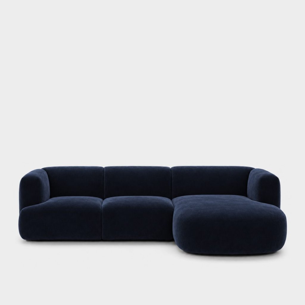 Petra L-shape modular sofa with chaise in Meg Indigo 6D65, midnight blue velvet