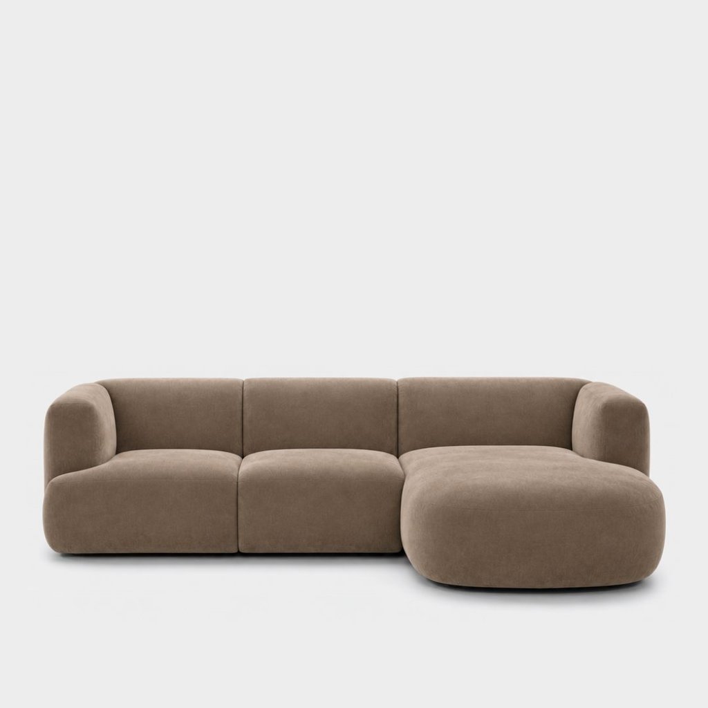 Petra L-shape modular sofa with chaise in Meg Khaki 6D62, khaki brown velvet