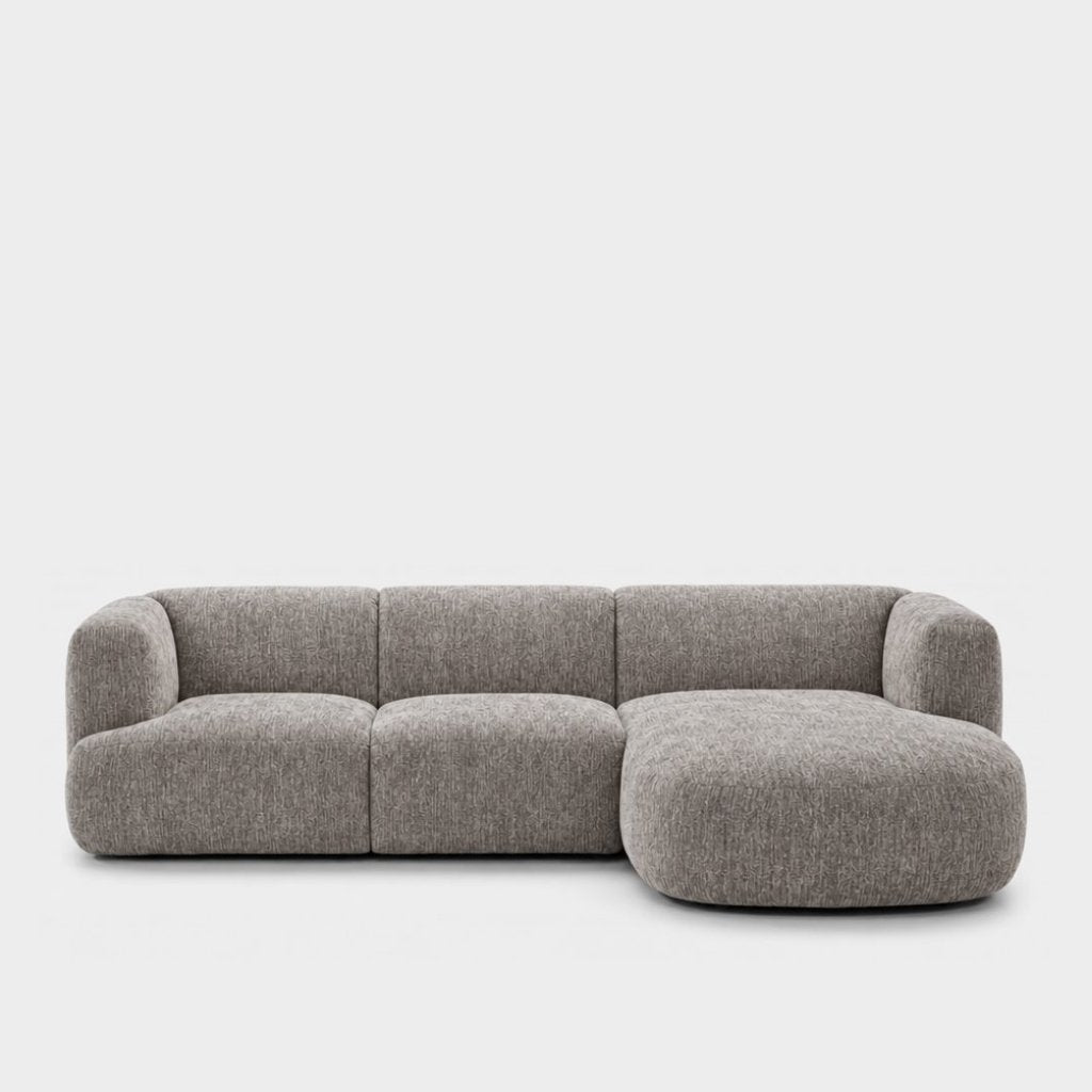 Petra L-shape modular sofa with chaise in Petra Nickle 8065, grey chenille