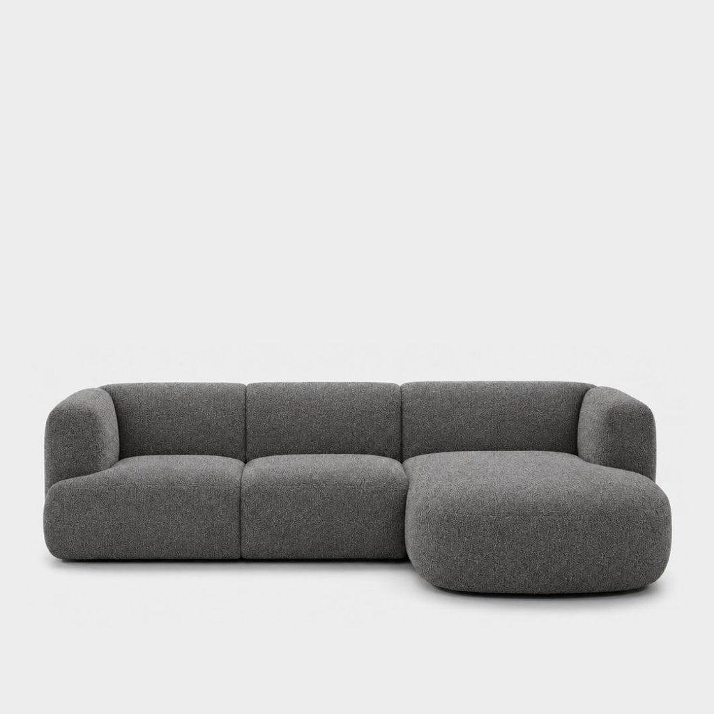 Petra L-shape modular sofa with chaise in Vista Charcoal 81HB, charcoal grey boucle