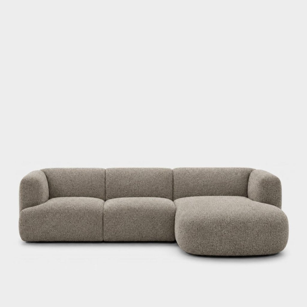 Petra L-shape modular sofa with chaise in Vista Clay 81H4, warm grey boucle