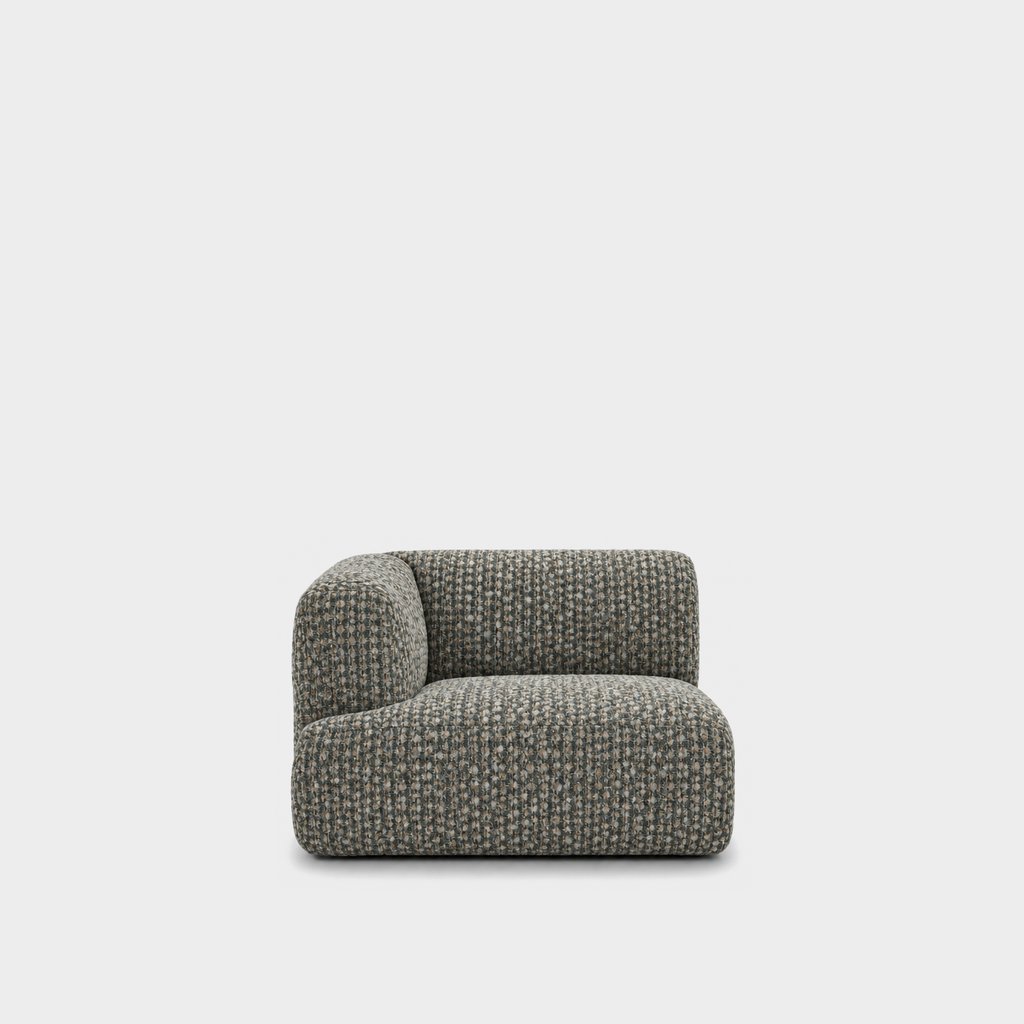 Petra one-arm seat module with left arm in A3609 Silver Pine 7F43, sage green chenille