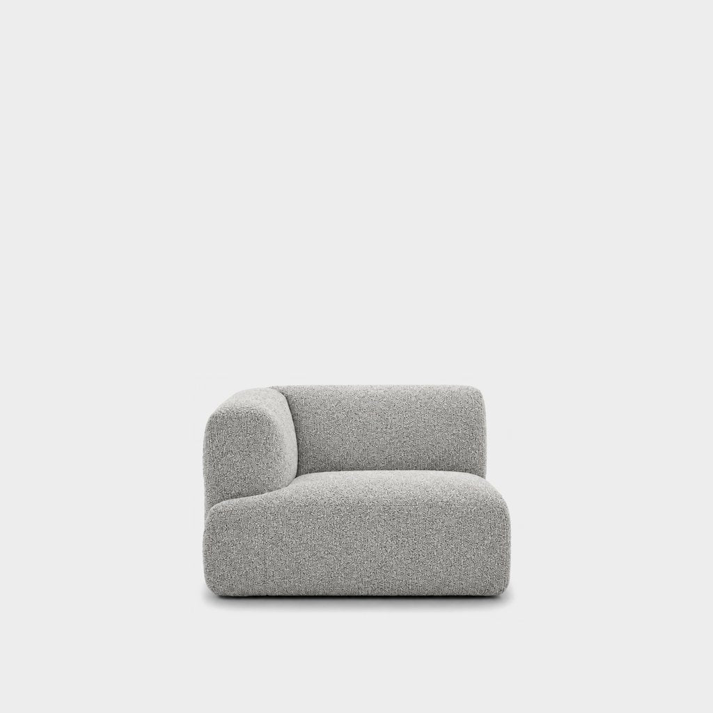 Petra one-arm seat module with left arm in Antwerp Silver 80CB, light grey boucle