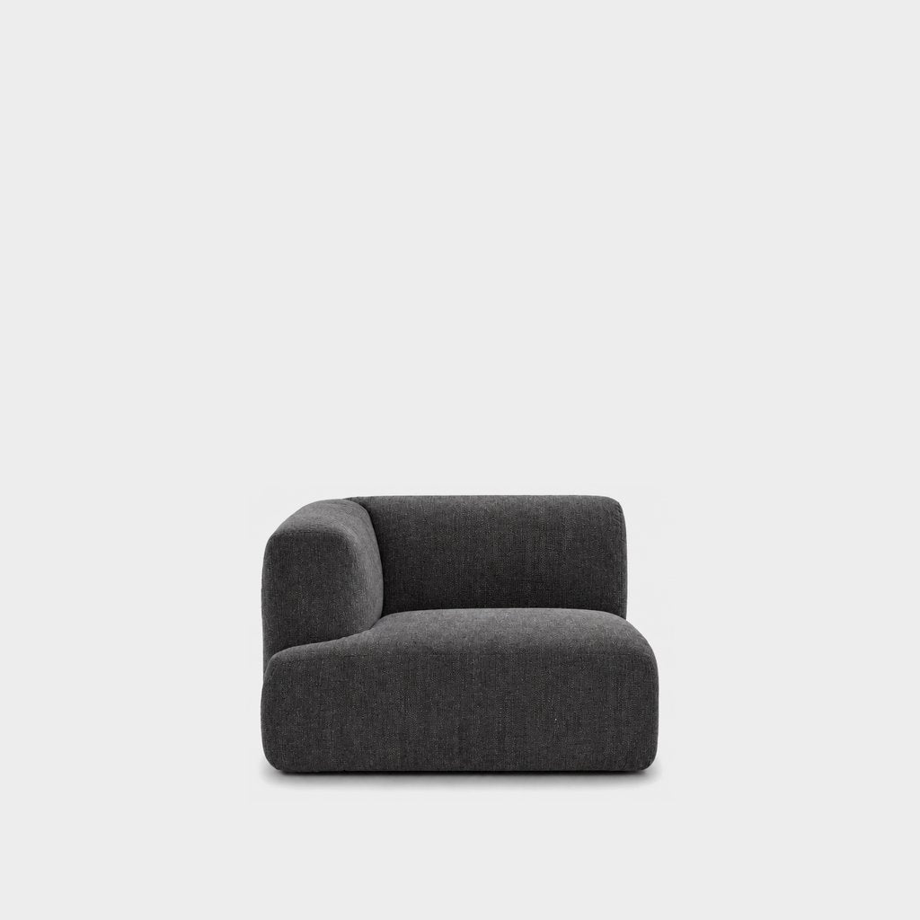 Petra one-arm seat module with left arm in Cheers Charcoal 7A03, charcoal grey chenille