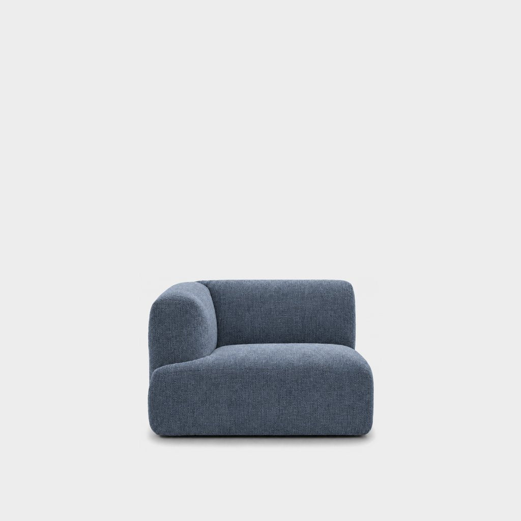 Petra one-arm seat module with left arm in Cheers Ocean Blue 7A05, dusty blue chenille