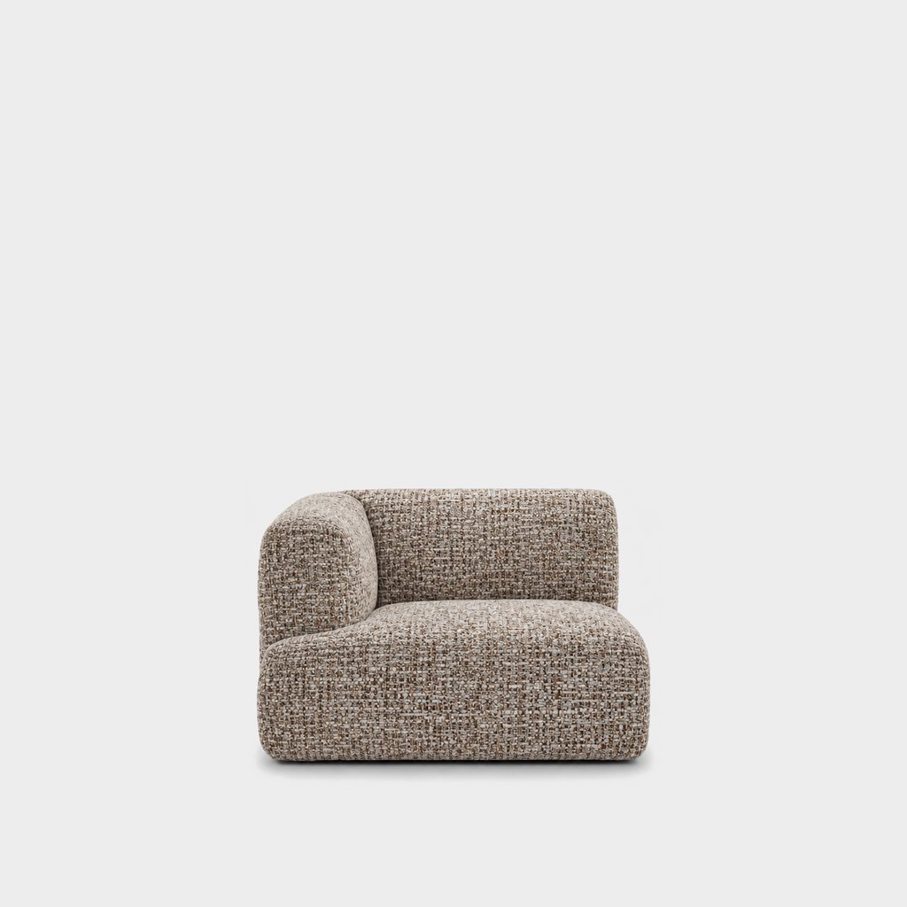 Petra one-arm seat module with left arm in Field Bisque 821B, mottled taupe linen