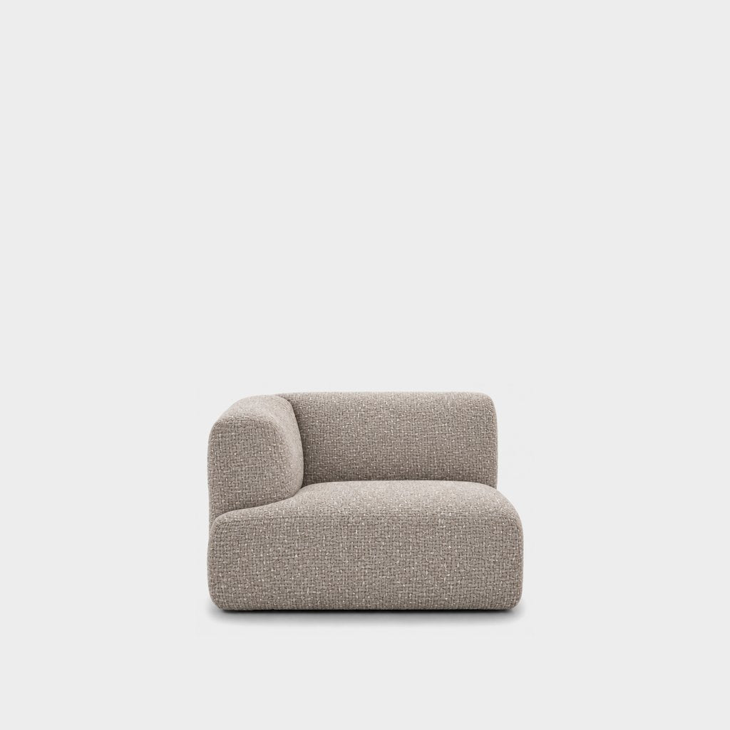 Petra one-arm seat module with left arm in Fig Cobbestone 82W1, warm grey chenille