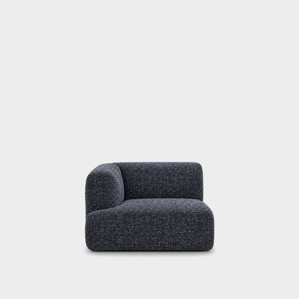 Petra one-arm seat module with left arm in Fig Indigo 82W5, navy blue chenille