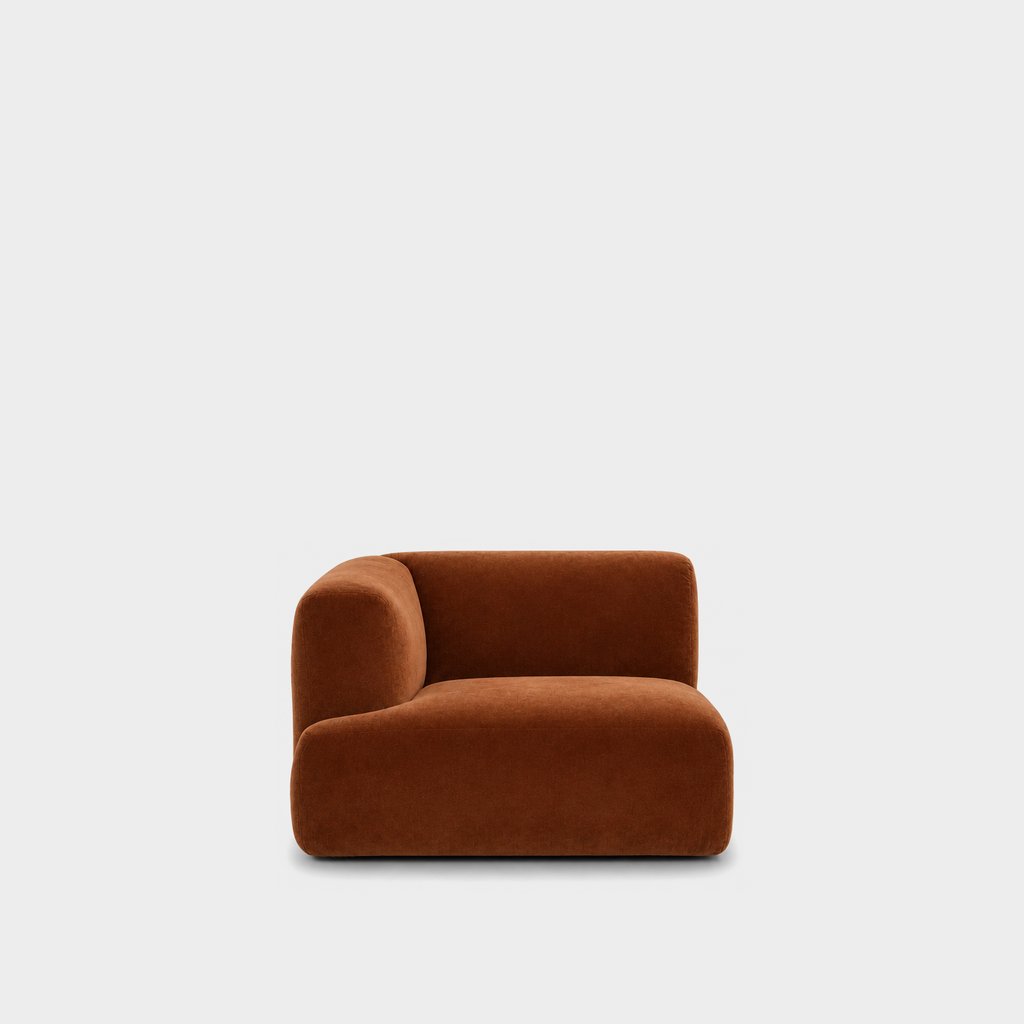 Petra one-arm seat module with left arm in Meg Caramel 6D6N, caramel orange velvet
