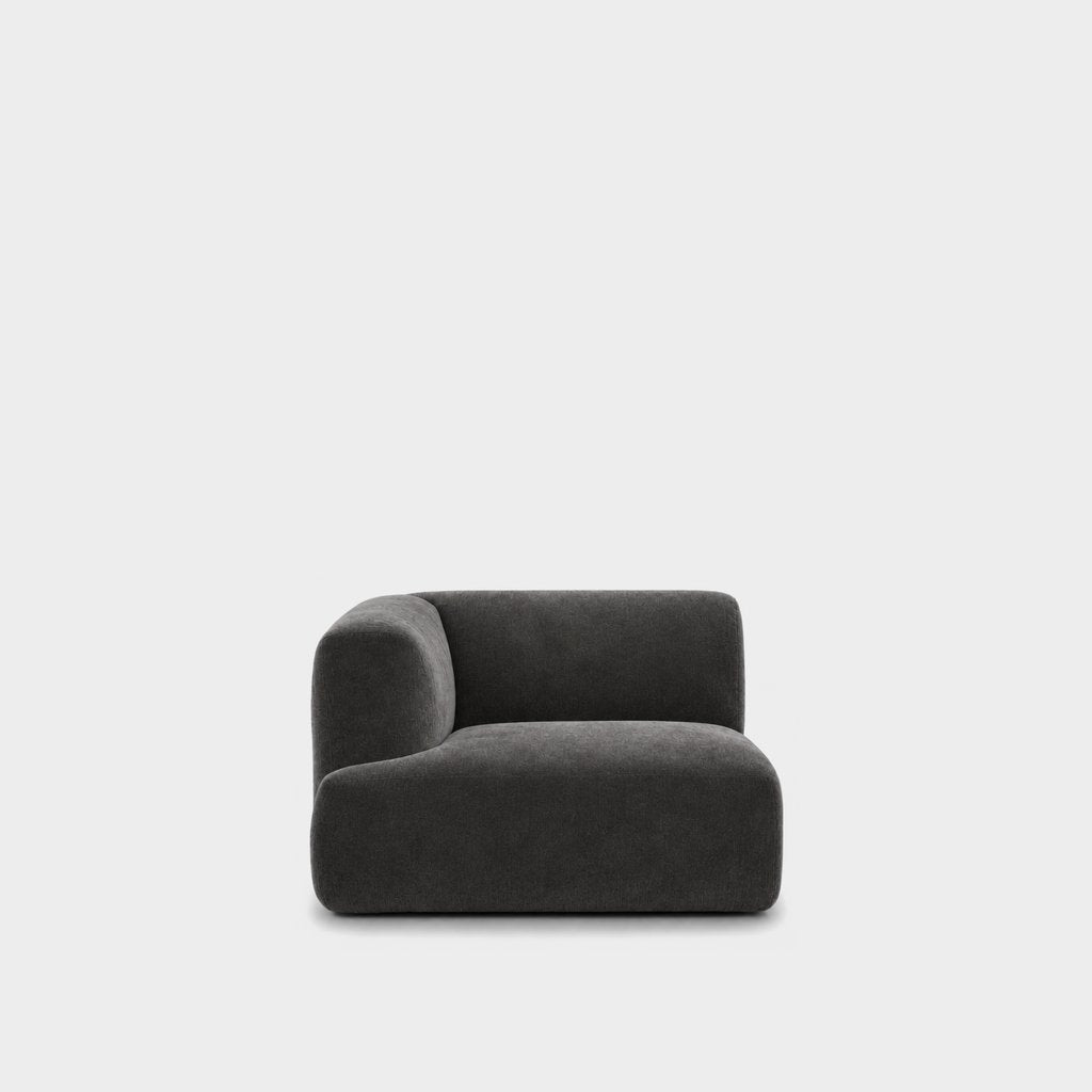 Petra one-arm seat module with left arm in Meg Charcoal 6D6D, charcoal grey velvet