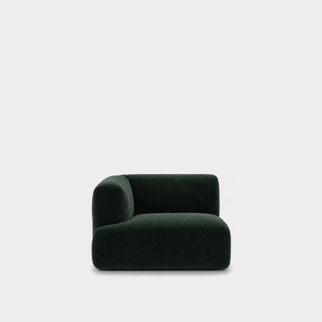 Petra one-arm seat module with left arm in Meg Forest Green 6D6W, forest green velvet