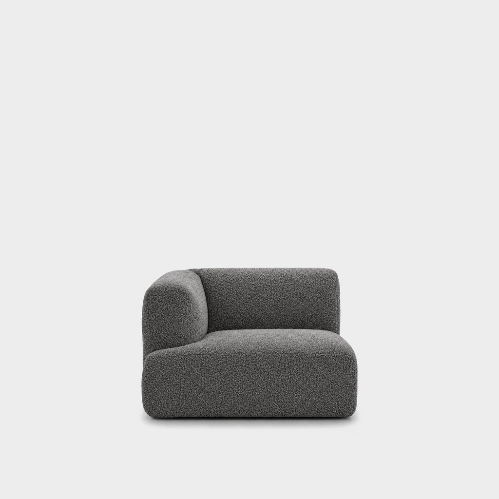Petra one-arm seat module with left arm in Vista Charcoal 81HB, charcoal grey boucle