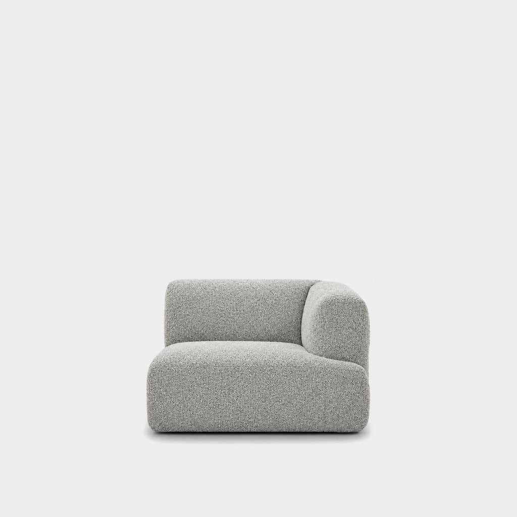 Petra one-arm seat module with right arm in Antwerp Silver 80CB, light grey boucle