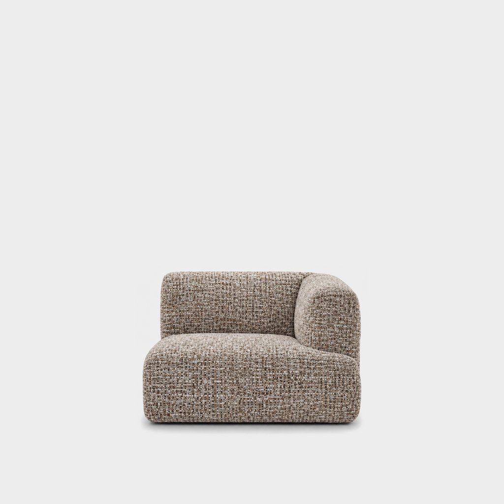 Petra one-arm seat module with right arm in Field Bisque 821B, mottled taupe linen