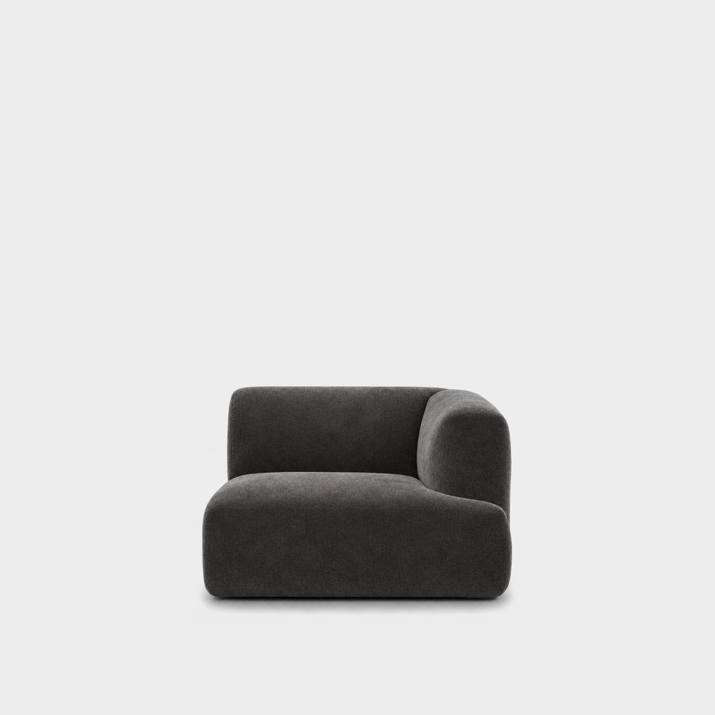 Petra one-arm seat module with right arm in Meg Charcoal 6D6D, charcoal grey velvet