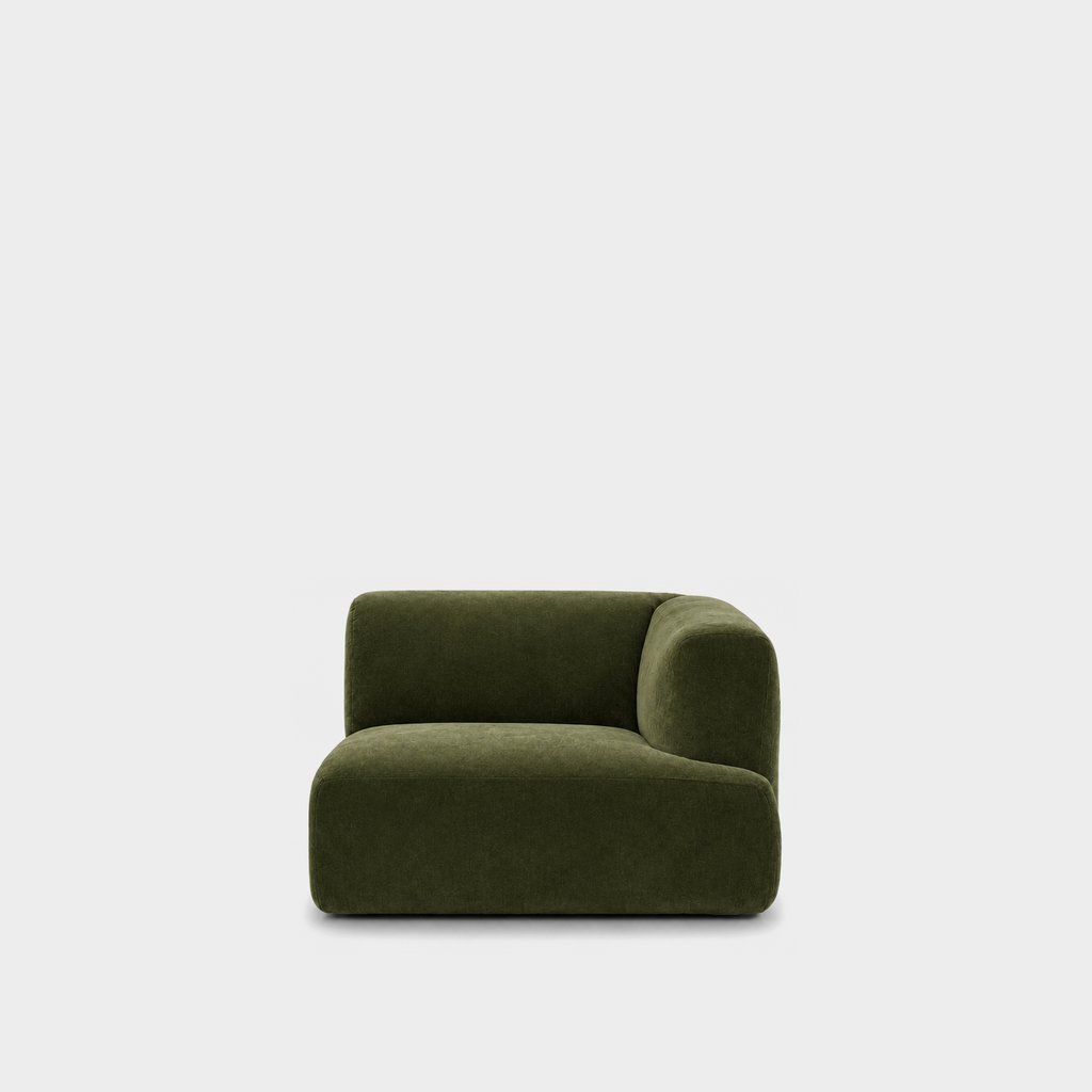 Petra one-arm seat module with right arm in Meg Emerald 6D6K, olive green velvet