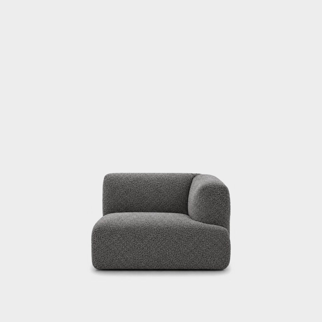 Petra one-arm seat module with right arm in Vista Charcoal 81HB, charcoal grey boucle