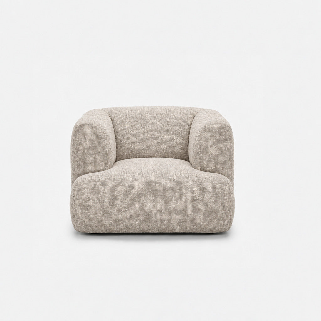 Petra single seater fabric sofa in Fig Sandshell 82W3, off-white chenille