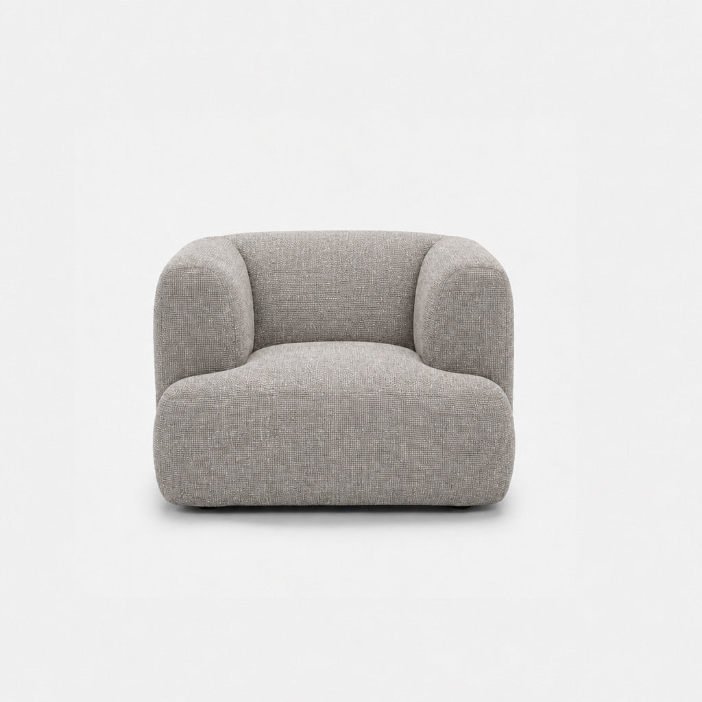 Petra single seater fabric sofa in Fig Silver 82W2, silver grey chenille