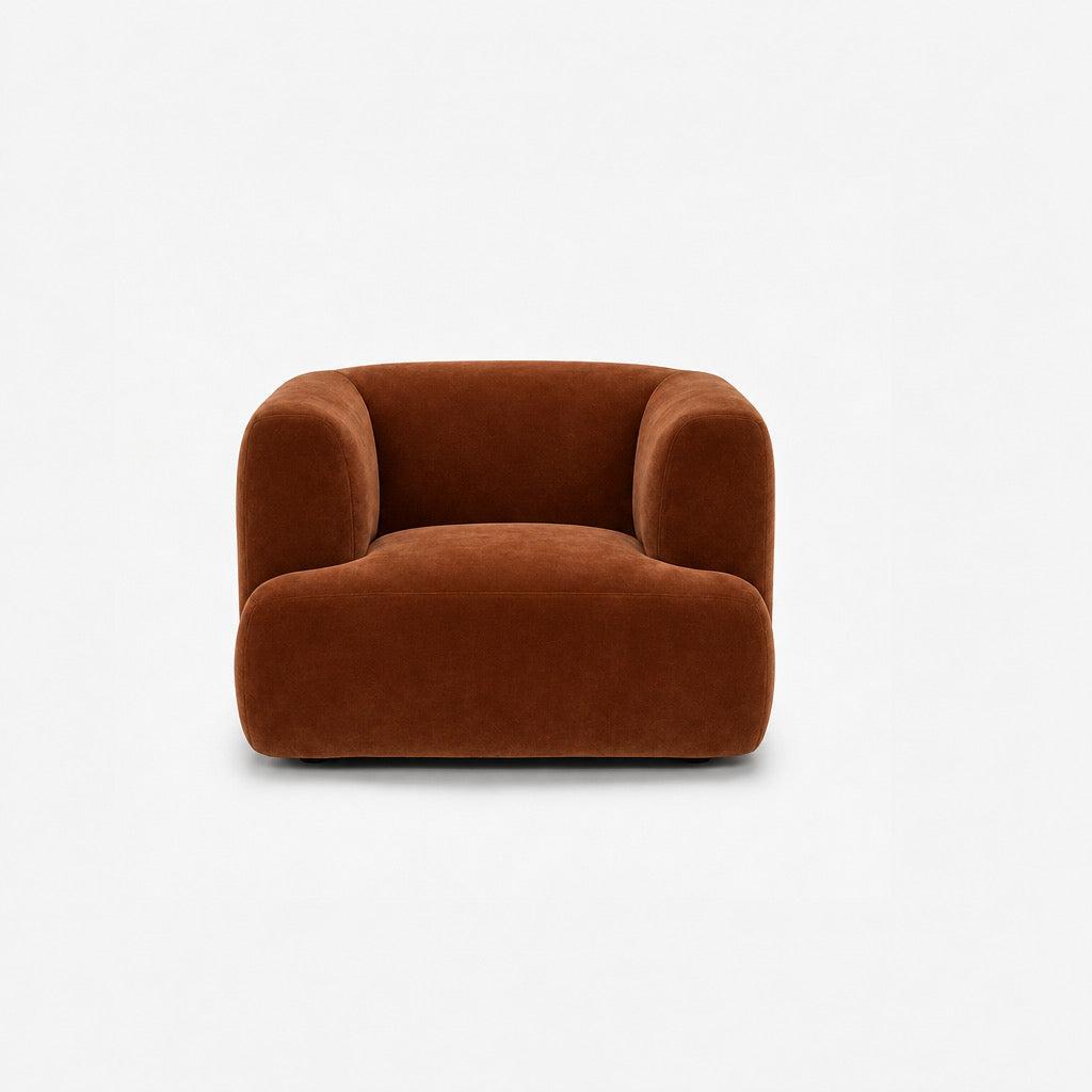 Petra single seater fabric sofa in Meg Caramel 6D6N, caramel orange velvet