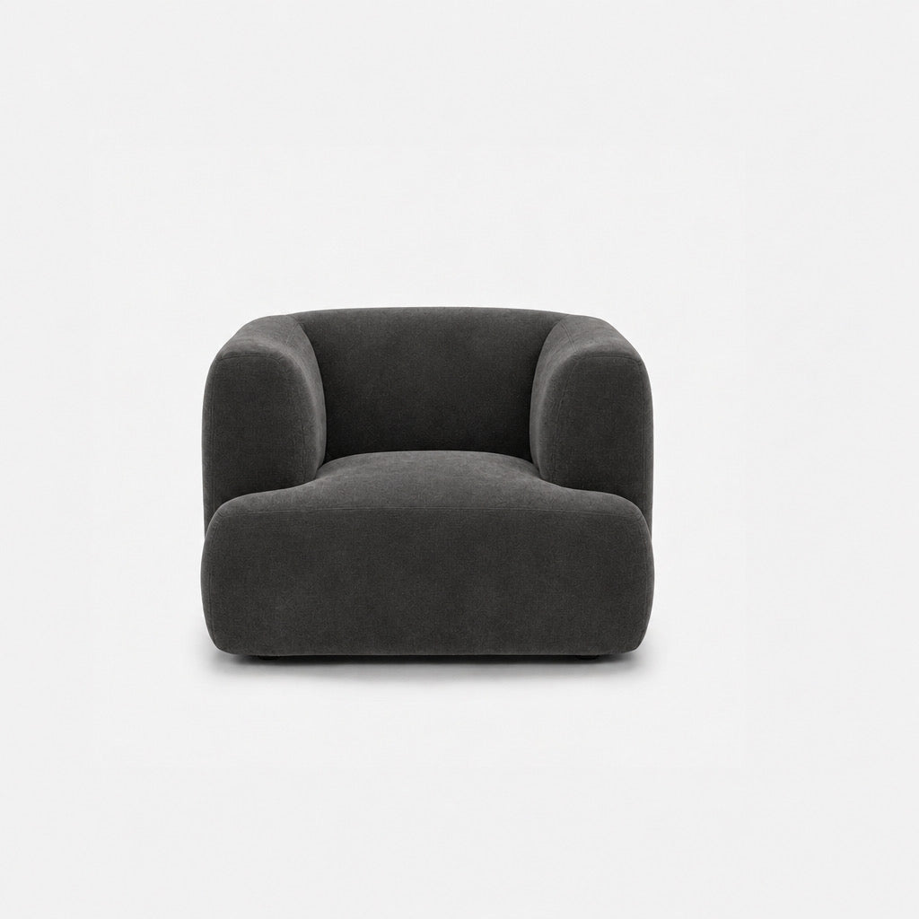 Petra single seater fabric sofa in Meg Charcoal 6D6D, charcoal grey velvet