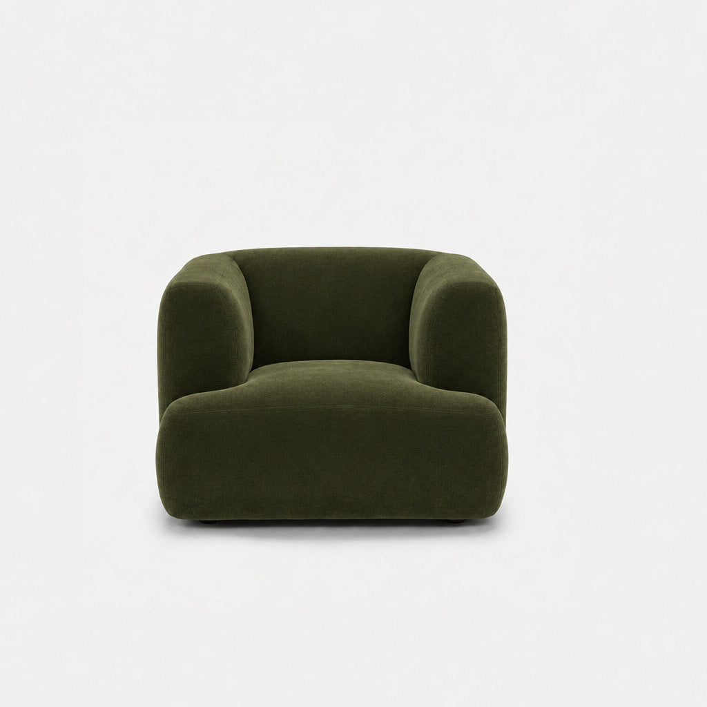 Petra single seater fabric sofa in Meg Emerald 6D6K, olive green velvet