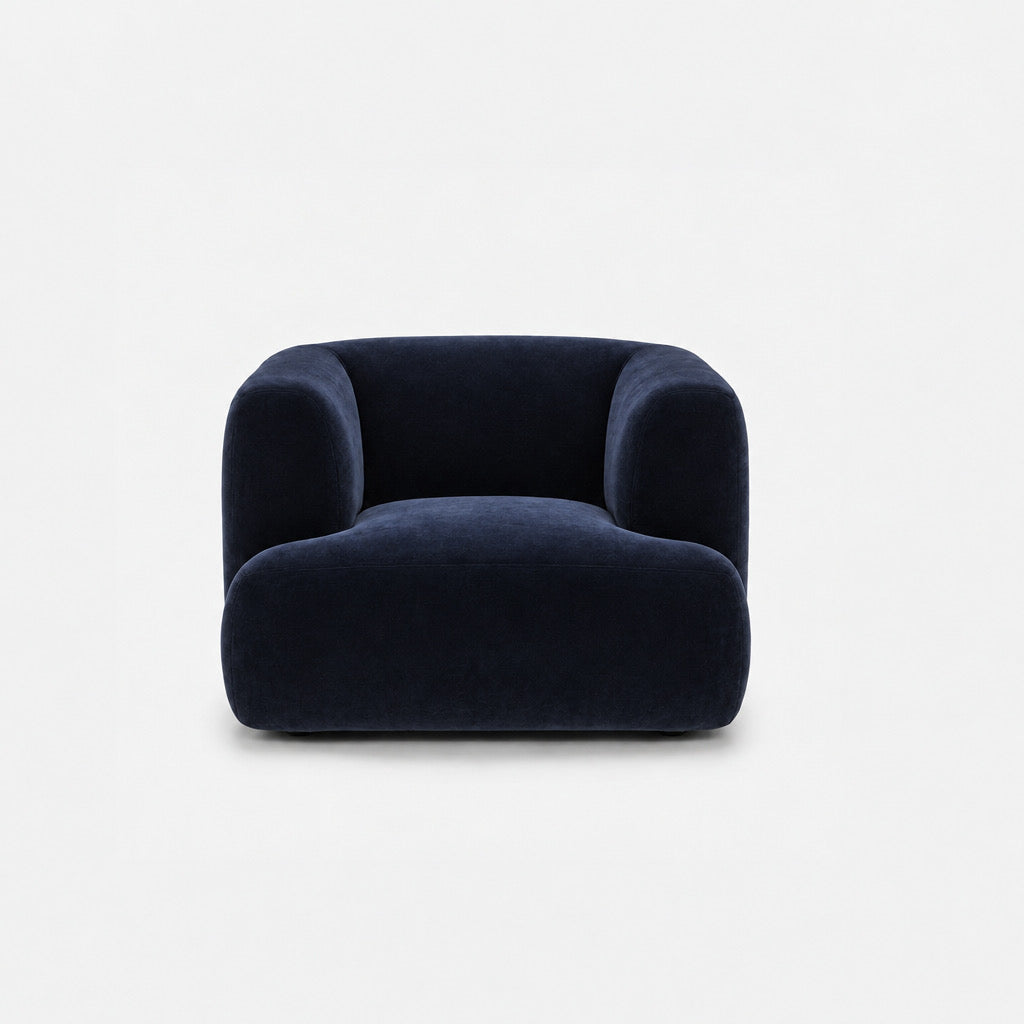Petra single seater fabric sofa in Meg Indigo 6D65, midnight blue velvet
