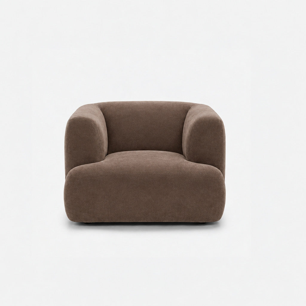 Petra single seater fabric sofa in Meg Taupe 6D6V, mauve brown velvet
