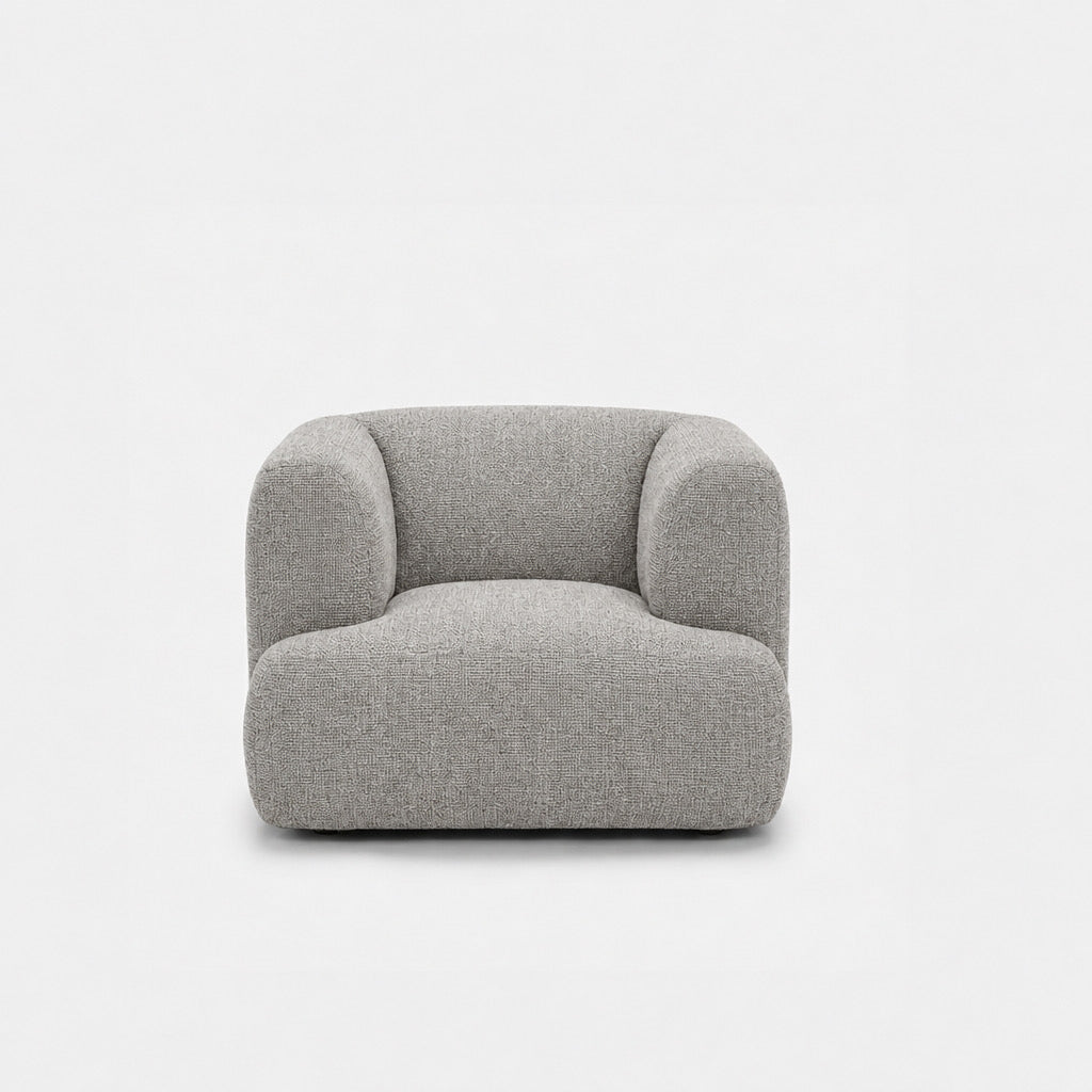 Petra single seater fabric sofa in Noha Mist 82Y1, light grey linen