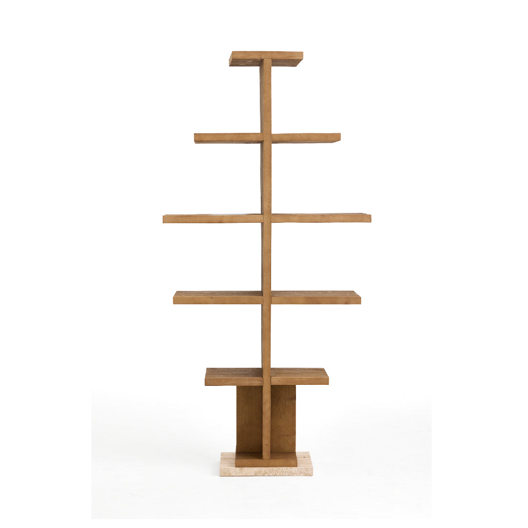 Sculptural Pine & Travertine Display Shelf