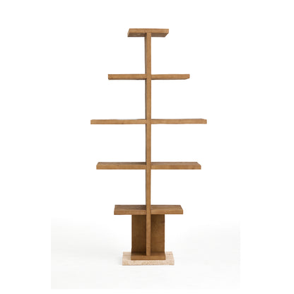 Sculptural Pine & Travertine Display Shelf