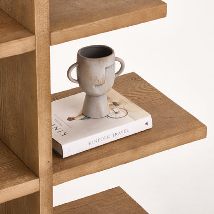 Sculptural Pine & Travertine Display Shelf