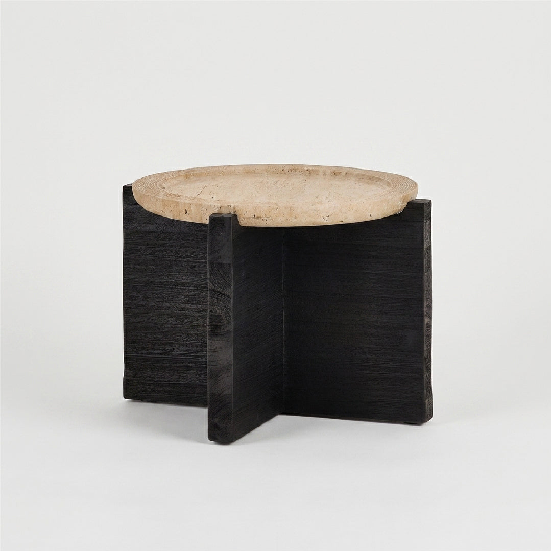 Round Matte Black Travertine Coffee Table