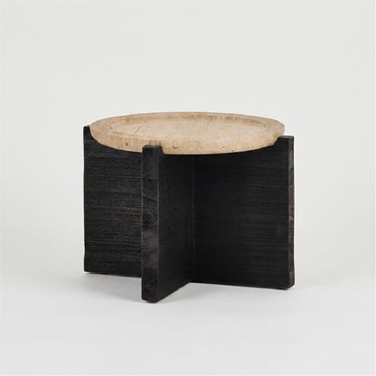 Round Matte Black Travertine Coffee Table