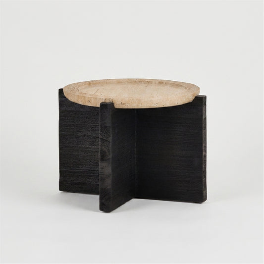 Round Matte Black Travertine Coffee Table