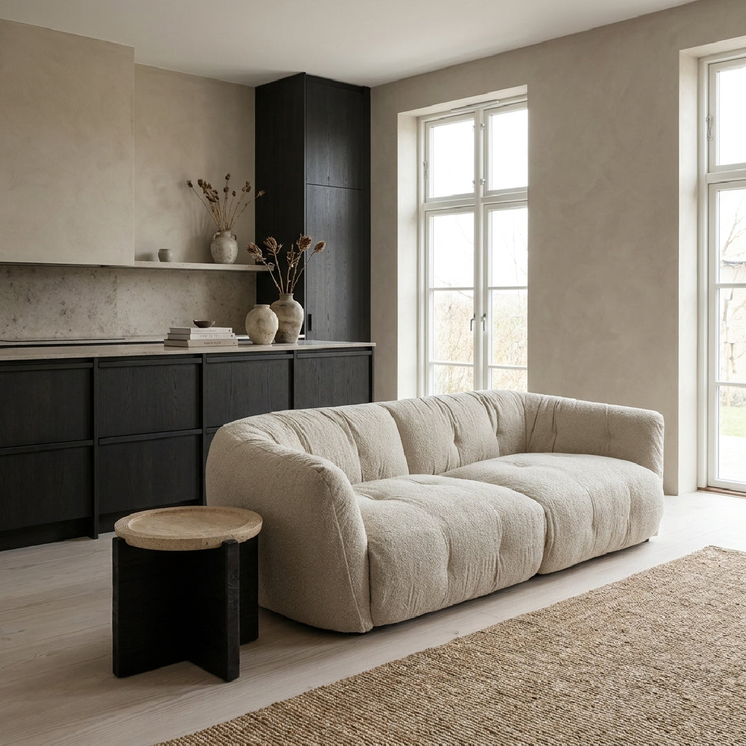 Round Matte Black Travertine Coffee Table