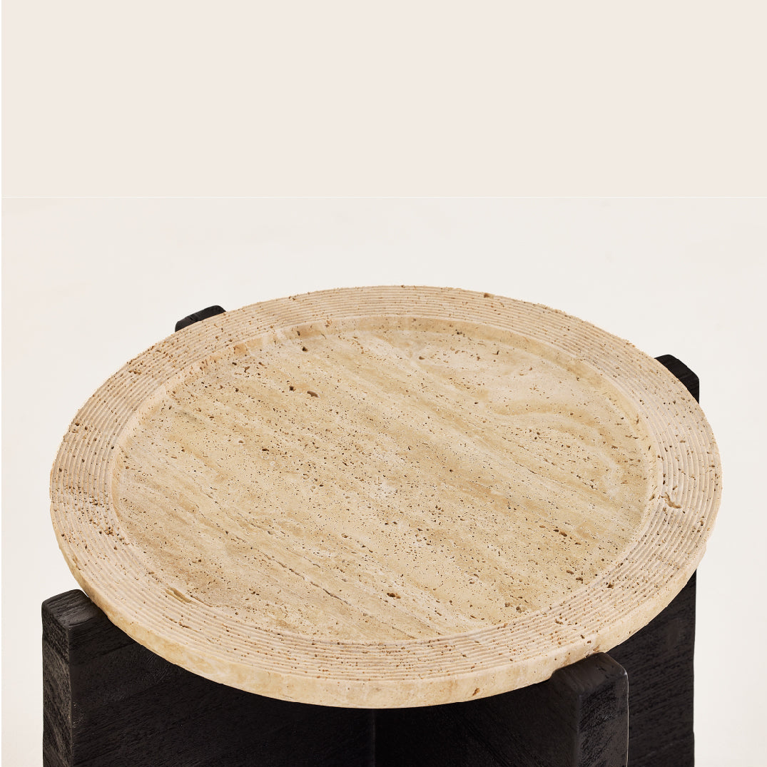 Round Matte Black Travertine Coffee Table