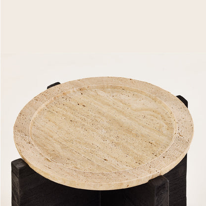 Round Matte Black Travertine Coffee Table