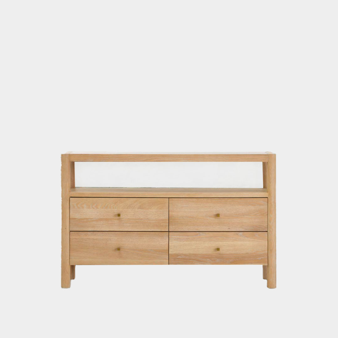 Oak Wood Sideboard with Grey Tempered Glass