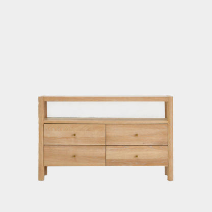 Oak Wood Sideboard with Grey Tempered Glass